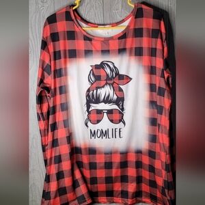 Marie nicole boutique buffalo plaid #momlife long sleeve blouse.
